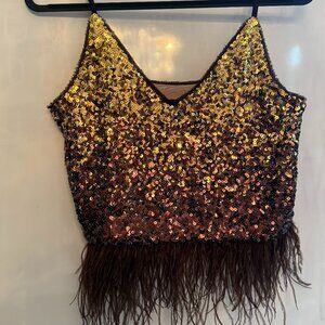 Le Superbe sequin feathered top size M